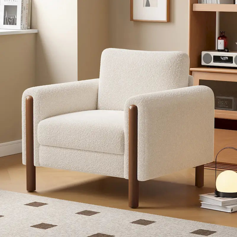 White 33.5 Upholstered Accent Chair with Walnut Legs