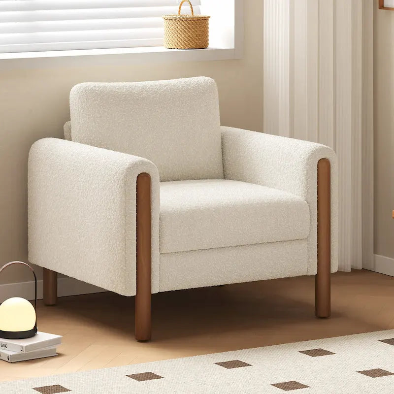White 33.5 Upholstered Accent Chair with Walnut Legs
