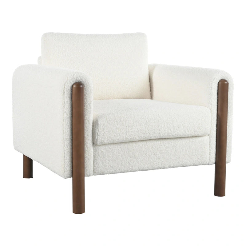 White 33.5 Upholstered Accent Chair with Walnut Legs
