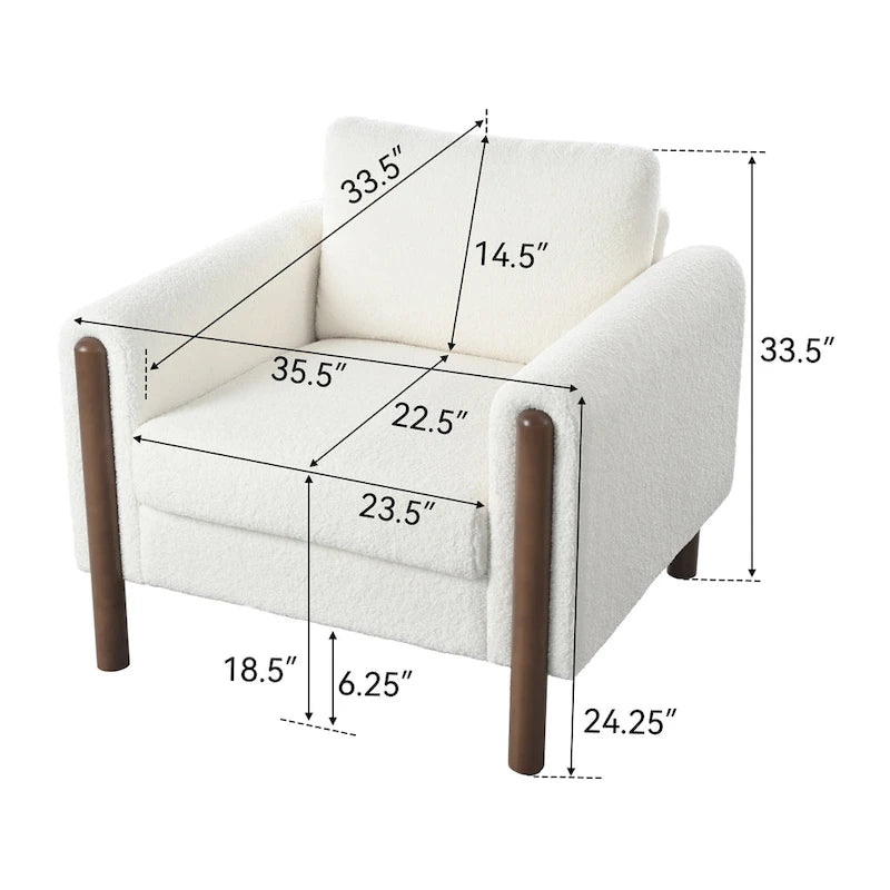 White 33.5 Upholstered Accent Chair with Walnut Legs