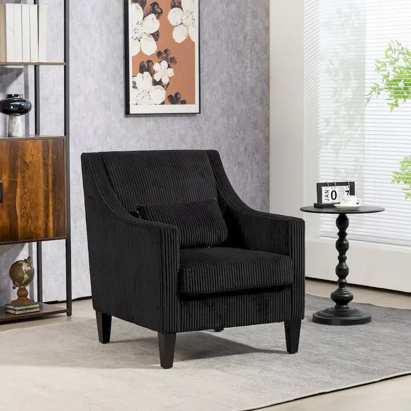 Black Modern 26.8 Arm Chair with Rubber Wood Legs