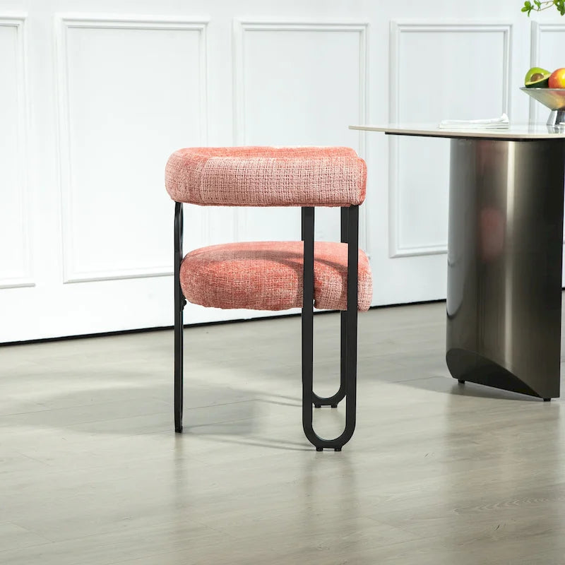 Pink 23.62 Upholstered Barrel Chair with Black Iron Frames