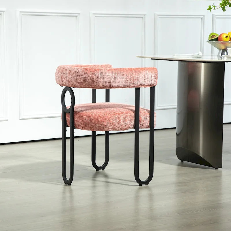 Pink 23.62 Upholstered Barrel Chair with Black Iron Frames