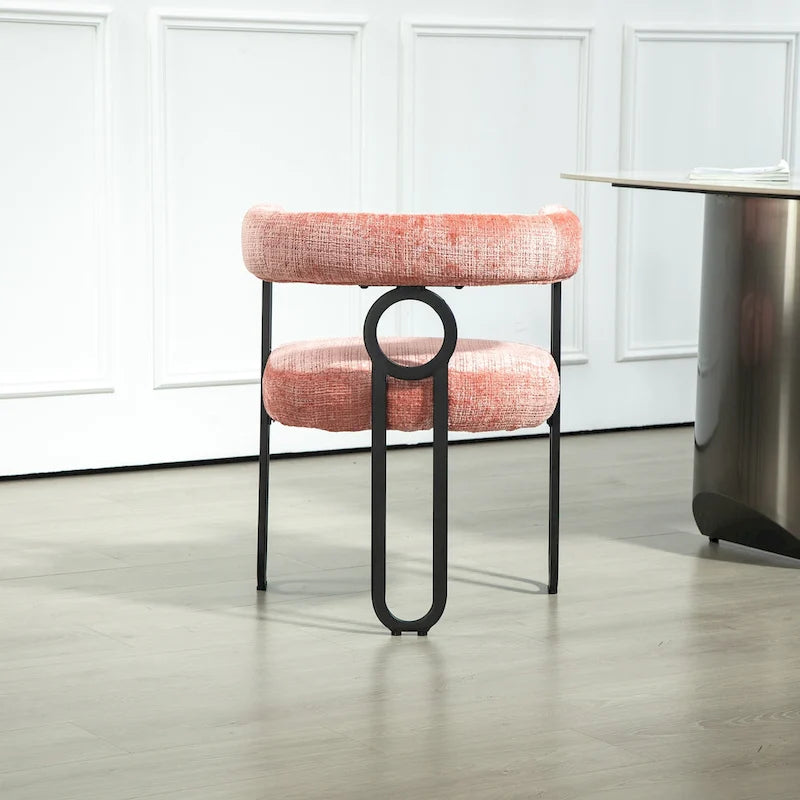 Pink 23.62 Upholstered Barrel Chair with Black Iron Frames
