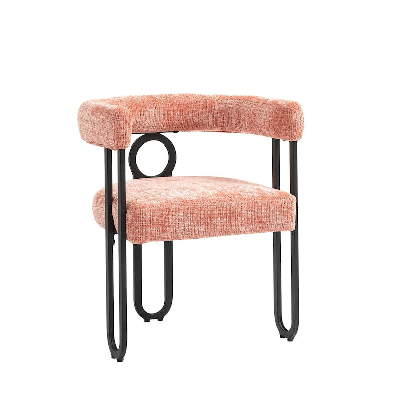 Pink 23.62 Upholstered Barrel Chair with Black Iron Frames