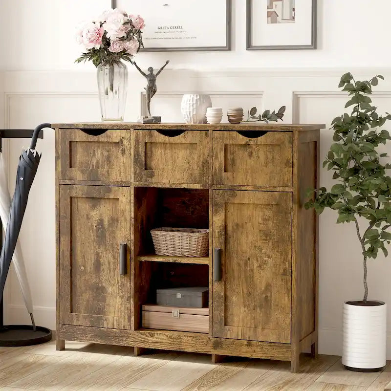 Storage Cabinets,Wooden Floor Cabinet,with Drawers and Shelves Storage Cabinets