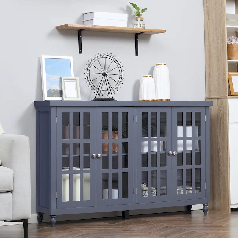 Modern Sideboard Buffet Cabinet with Tempered Glass Doors and Adjustable Shelves