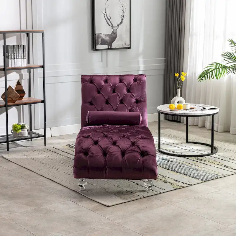 PUrple 63.98 Upholstered Tufted Chaise Lounge Chair with Pillow and Acrylic Legs