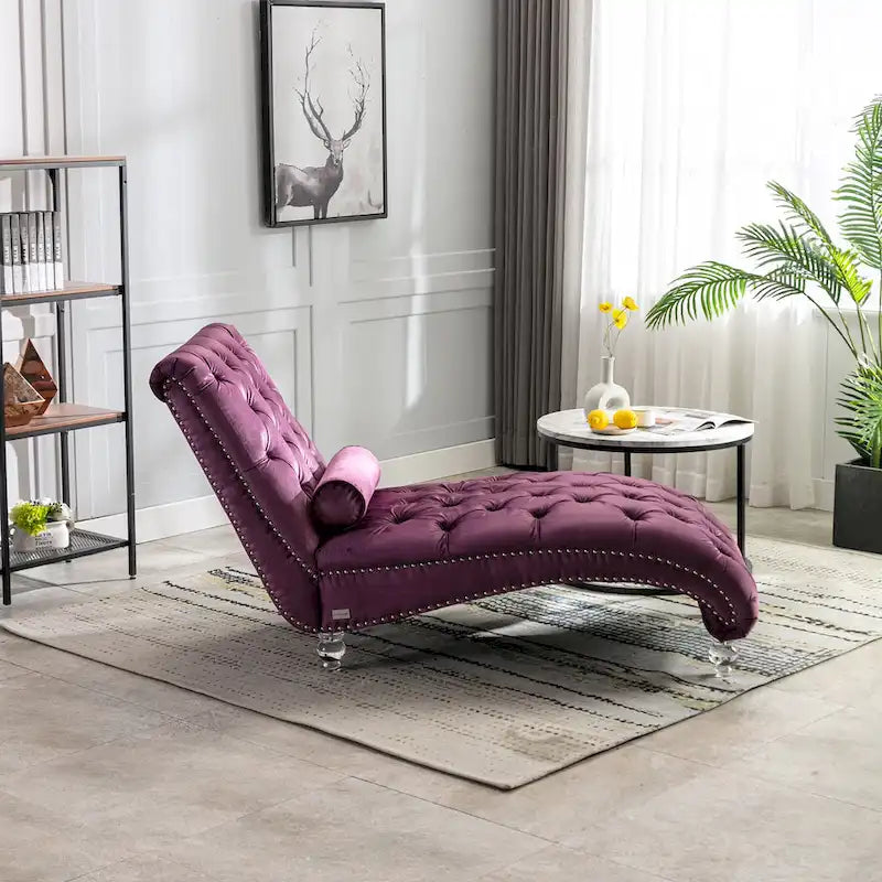 PUrple 63.98 Upholstered Tufted Chaise Lounge Chair with Pillow and Acrylic Legs