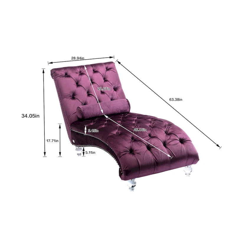 PUrple 63.98 Upholstered Tufted Chaise Lounge Chair with Pillow and Acrylic Legs