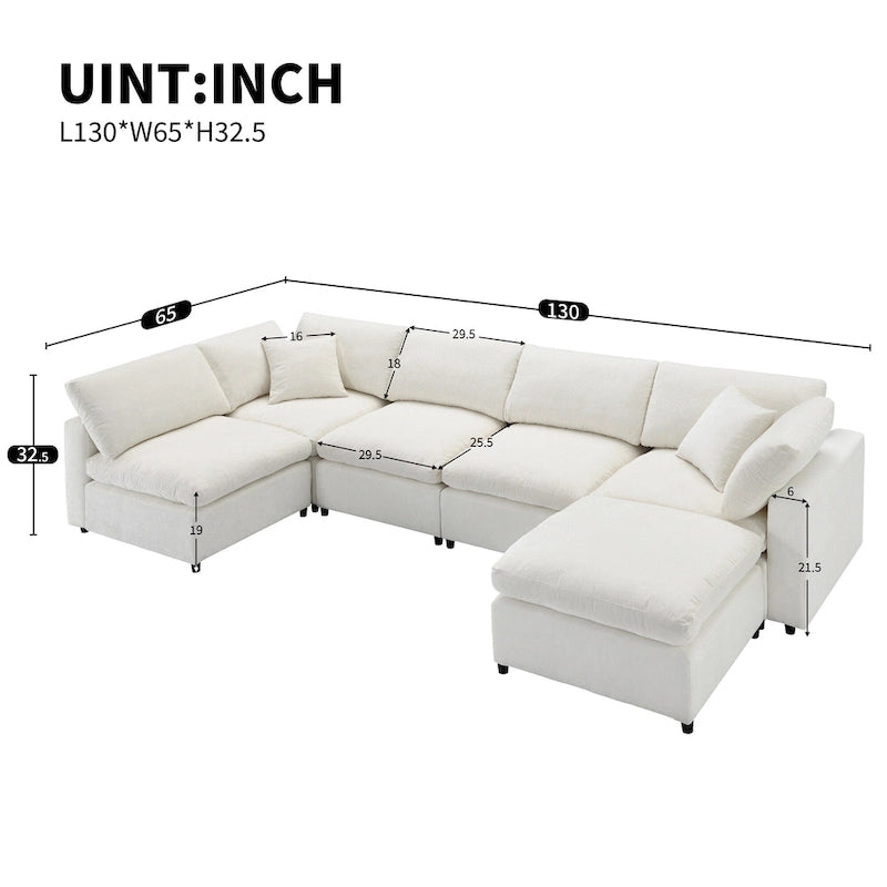 6 Seat Modern Modular Cloud Sofa Bed Chenille Sectional Couch Set with Ottoman