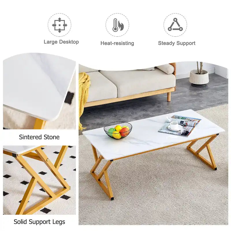 Modern Minimalist Style Marble Patterned Coffee Table With Black Metal Legs, Game Table, Tea Table