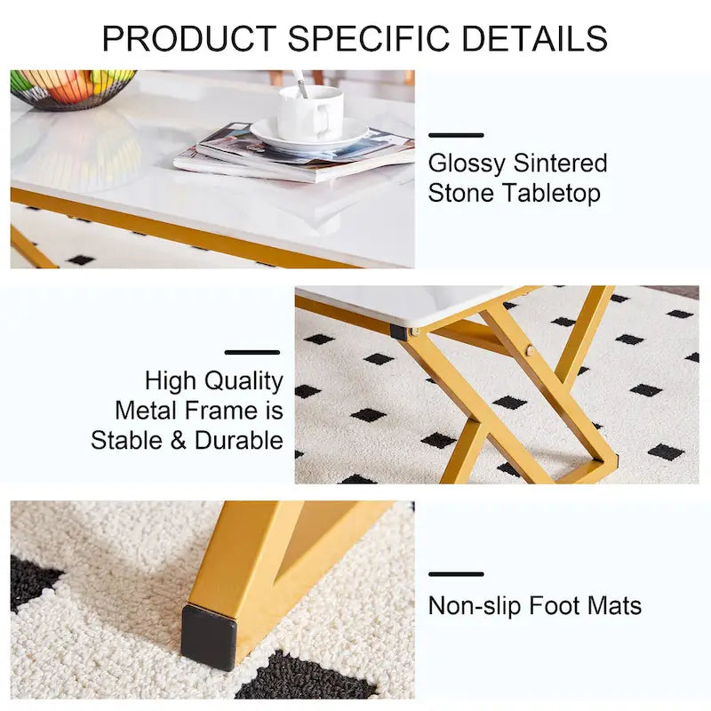 Modern Minimalist Style Marble Patterned Coffee Table With Black Metal Legs, Game Table, Tea Table