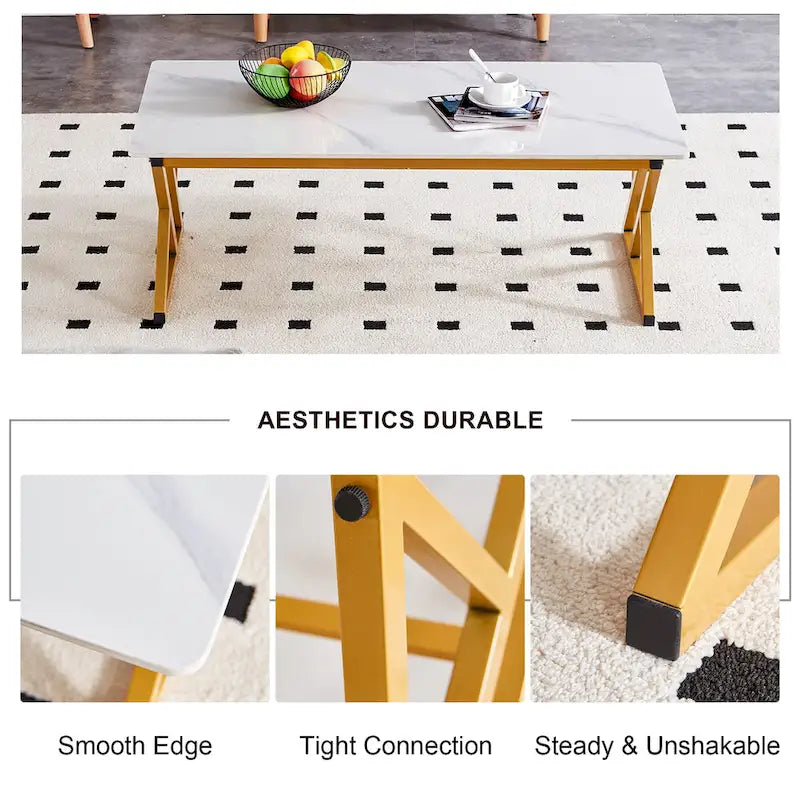 Modern Minimalist Style Marble Patterned Coffee Table With Black Metal Legs, Game Table, Tea Table