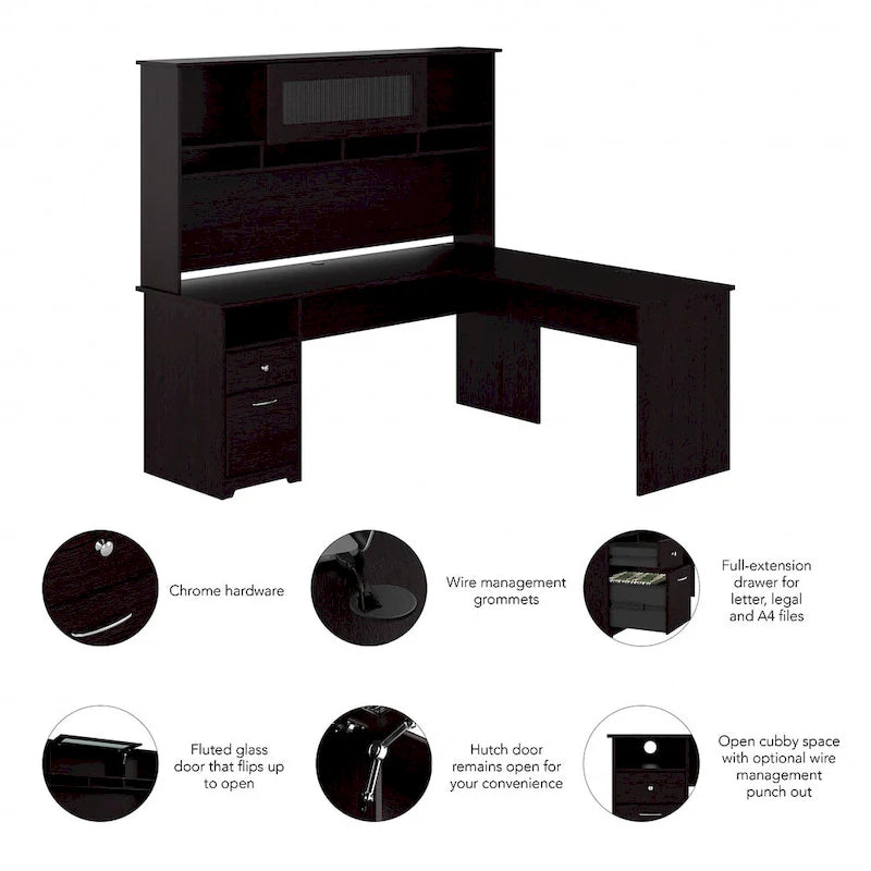 72W L-shaped Computer Desk with Hutch and Drawers by Bush Furniture