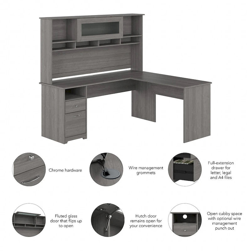 72W L-shaped Computer Desk with Hutch and Drawers by Bush Furniture