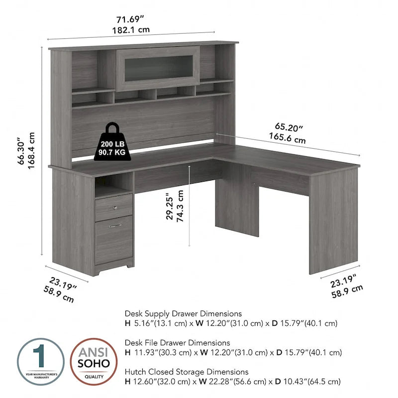 72W L-shaped Computer Desk with Hutch and Drawers by Bush Furniture