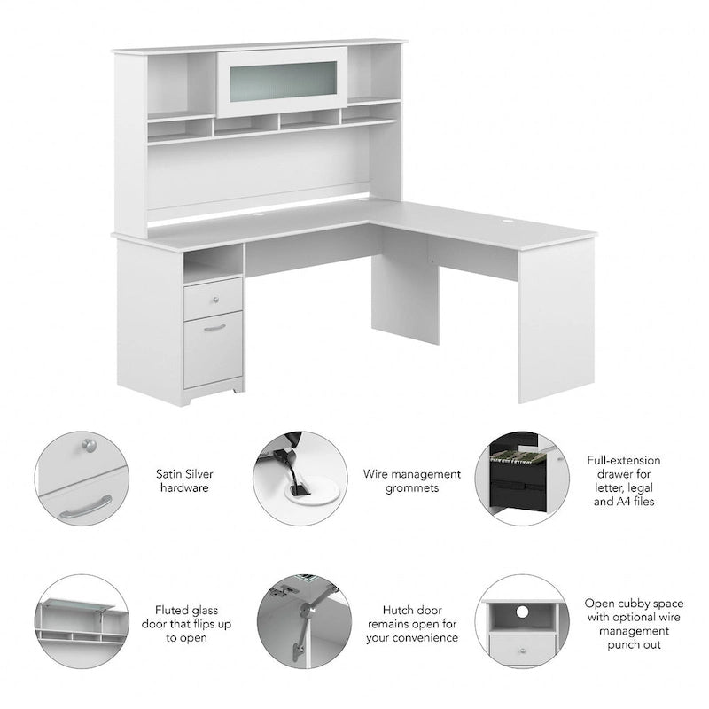 72W L-shaped Computer Desk with Hutch and Drawers by Bush Furniture