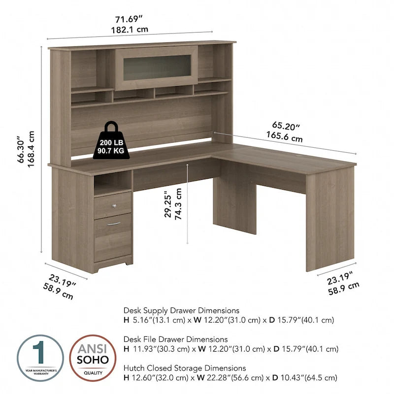 72W L-shaped Computer Desk with Hutch and Drawers by Bush Furniture