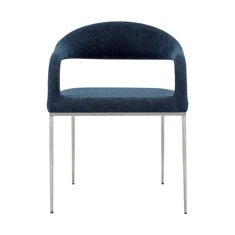 HomeRoots Set of Two Blue And Silver Upholstered Polyester Open Back Dining Arm Chairs