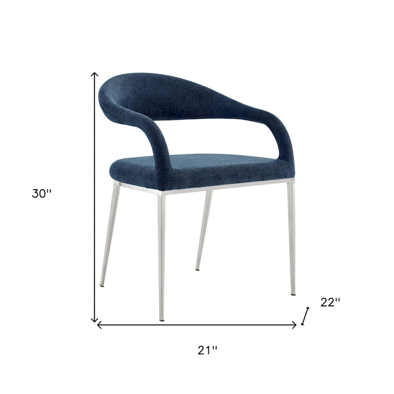 HomeRoots Set of Two Blue And Silver Upholstered Polyester Open Back Dining Arm Chairs