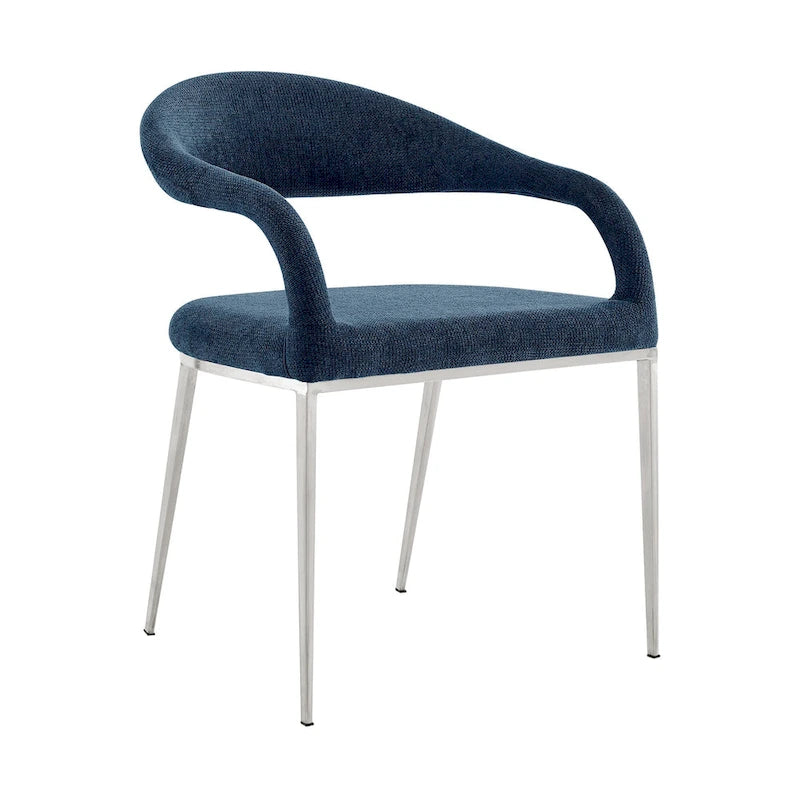 HomeRoots Set of Two Blue And Silver Upholstered Polyester Open Back Dining Arm Chairs