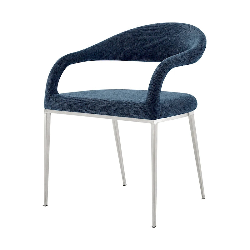 HomeRoots Set of Two Blue And Silver Upholstered Polyester Open Back Dining Arm Chairs