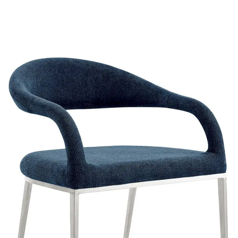 HomeRoots Set of Two Blue And Silver Upholstered Polyester Open Back Dining Arm Chairs