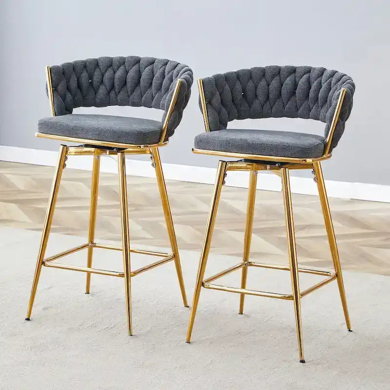 A Set of 4 Rotating Bar Stools, Equipped with Breathable Linen Cushions - Suitable for The Height of The Kitchen Island