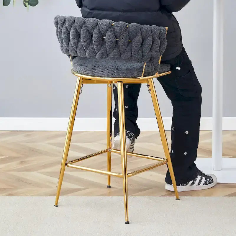 A Set of 4 Rotating Bar Stools, Equipped with Breathable Linen Cushions - Suitable for The Height of The Kitchen Island