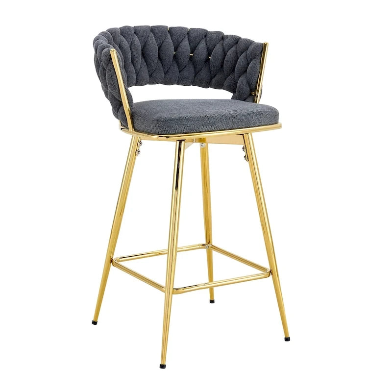 A Set of 4 Rotating Bar Stools, Equipped with Breathable Linen Cushions - Suitable for The Height of The Kitchen Island