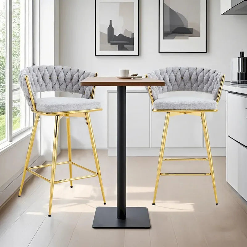 A Set of 4 Rotating Bar Stools, Equipped with Breathable Linen Cushions - Suitable for The Height of The Kitchen Island
