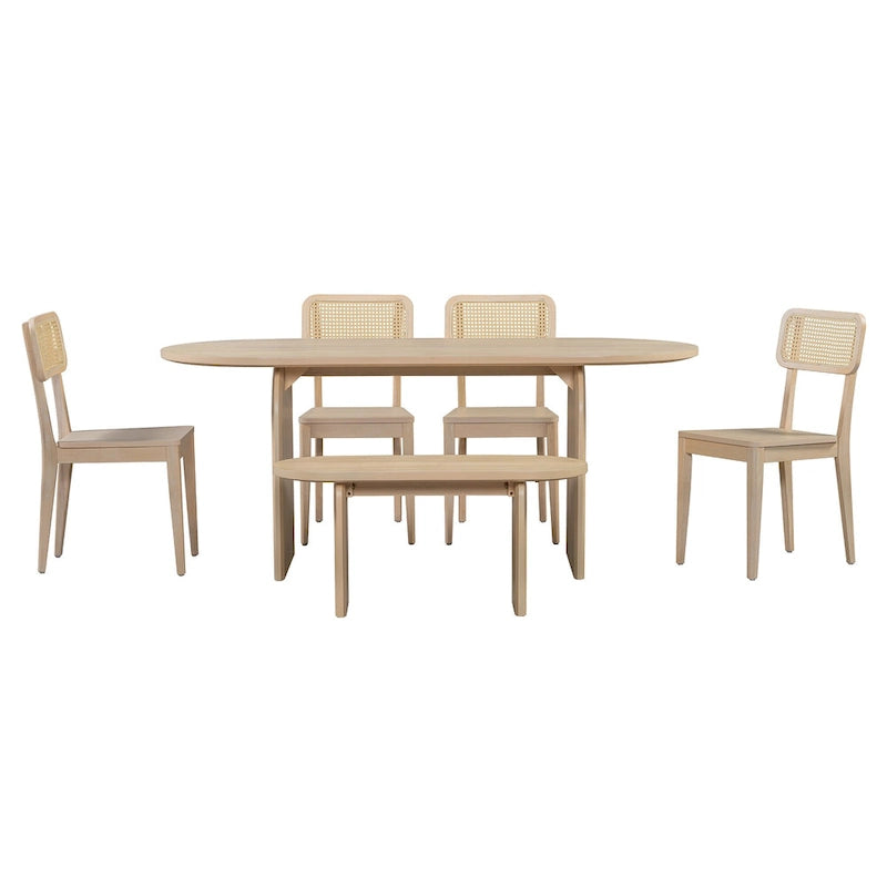 Dining Table Set for 6Oval Kitchen Table and Rattan-Back Chairs
