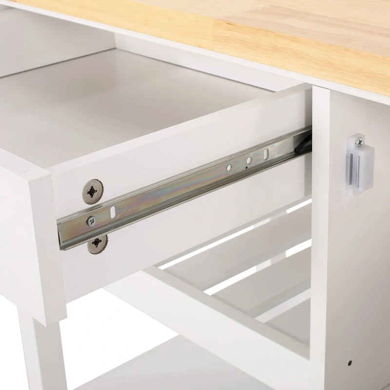 Rolling Kitchen Island Cart, Kitchen Storage Cart With Wooden Top, Modern Home Storage Cart With Door, 3 Shelves, Drawer
