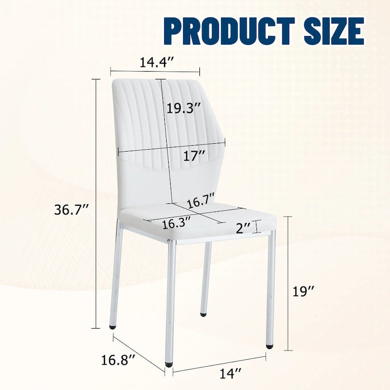 Luxury Simple Chair Set of 6 PU High Resilience Dining Chair with Metal Silver Leg Kitchen Armless Side Chair