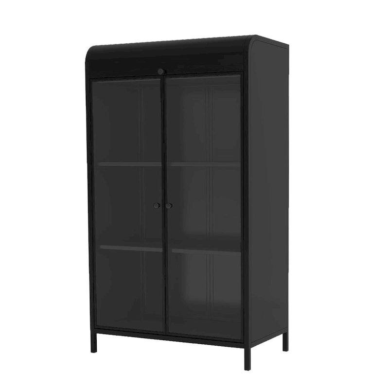 47,6Meuble haut en métal avec portes vitrées et abattant, vitrine à 4 niveaux avec étagères ouvertes, buffet autoportant en acier