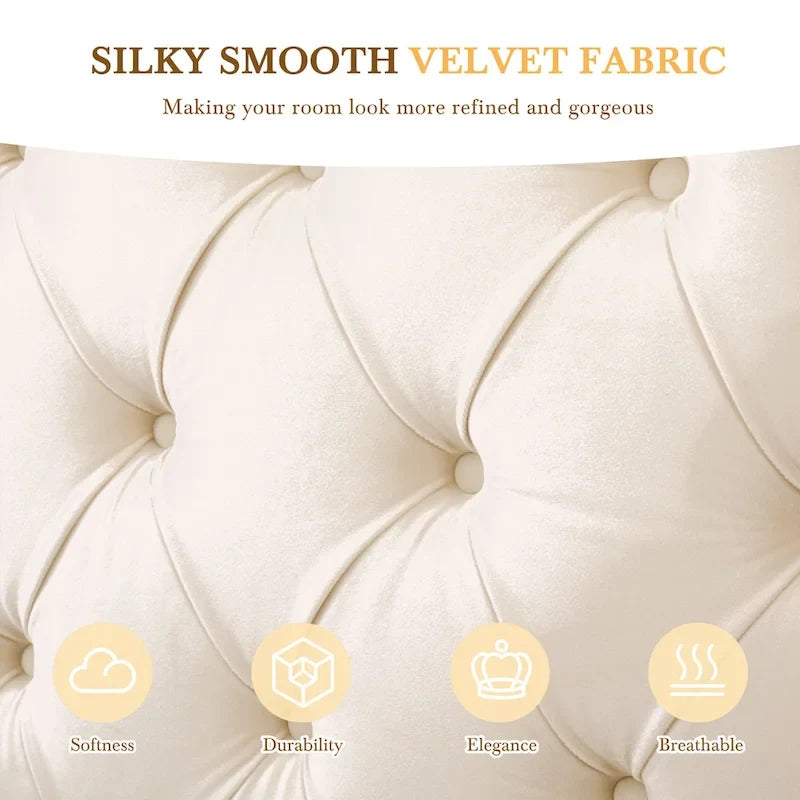Velvet Upholstered Bed Frame Queen Size Button Tufted Bed