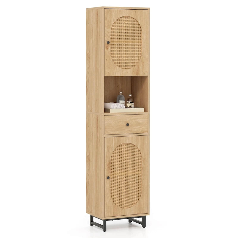 Meuble Colonne de Salle de Bain avec 2 Portes, Casier Ouvert et - Voir Détails