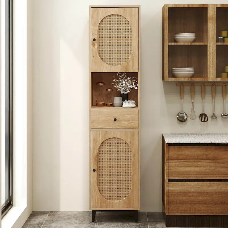 Meuble Colonne de Salle de Bain avec 2 Portes, Casier Ouvert et - Voir Détails