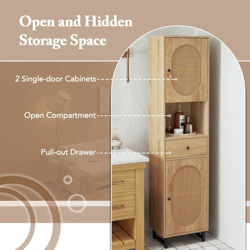 Meuble Colonne de Salle de Bain avec 2 Portes, Casier Ouvert et - Voir Détails