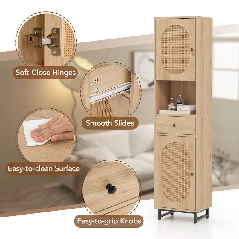 Meuble Colonne de Salle de Bain avec 2 Portes, Casier Ouvert et - Voir Détails