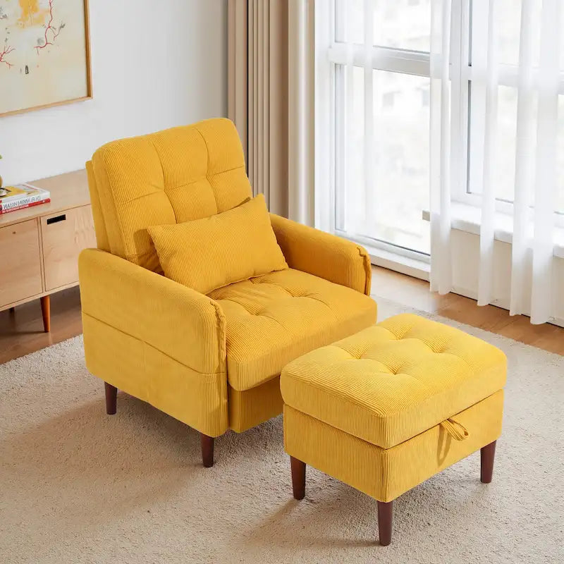 Accent Chair and Storage Ottoman Set with Adjustable Backrest
