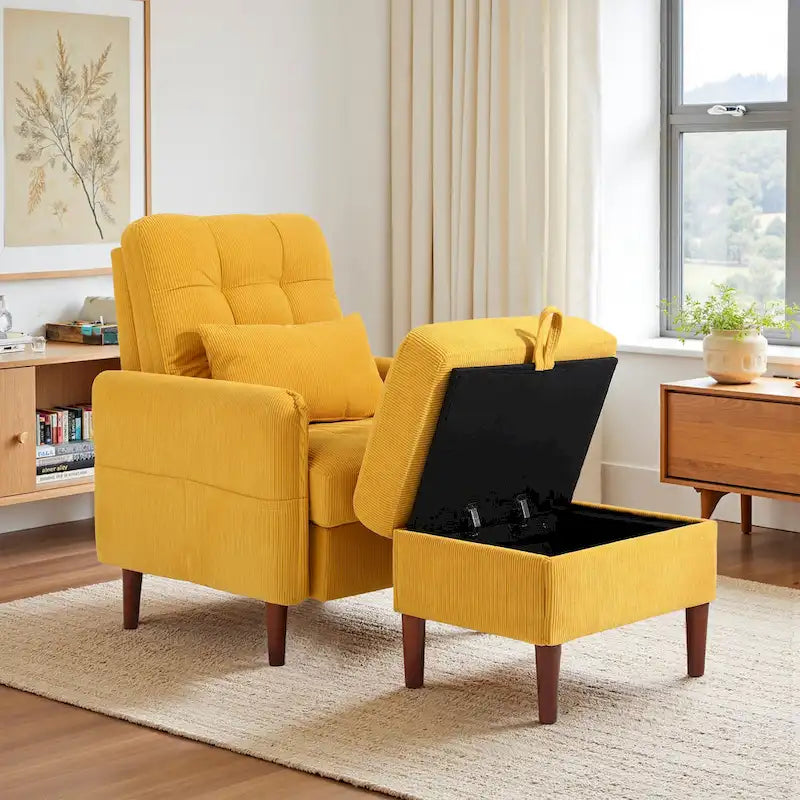 Accent Chair and Storage Ottoman Set with Adjustable Backrest
