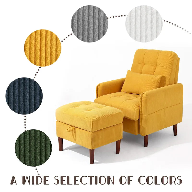 Accent Chair and Storage Ottoman Set with Adjustable Backrest