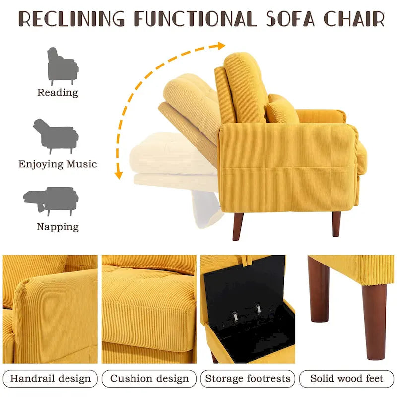 Accent Chair and Storage Ottoman Set with Adjustable Backrest