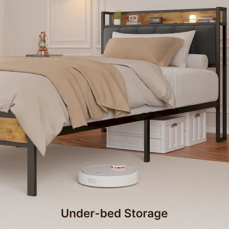 Twin/Full/Queen/King Platform Bed Frame, Metal Bed Frame with Storage Headboard