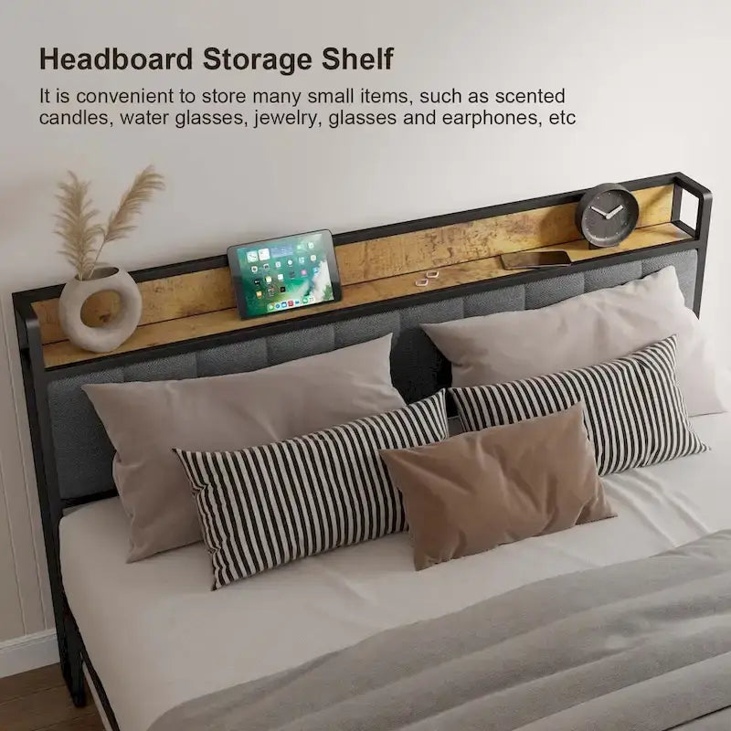 Twin/Full/Queen/King Platform Bed Frame, Metal Bed Frame with Storage Headboard