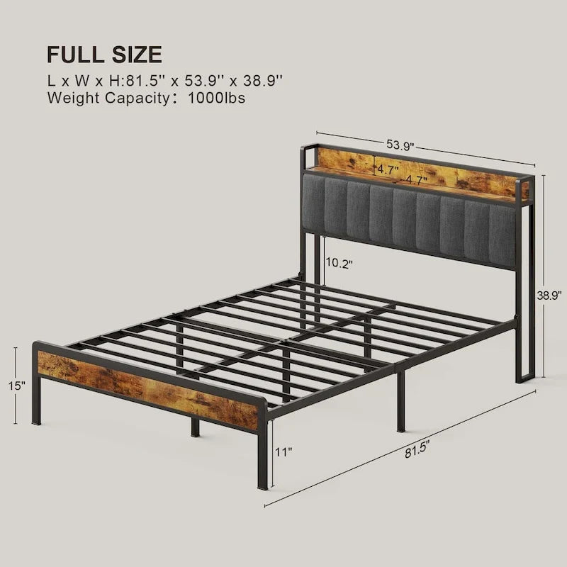 Twin/Full/Queen/King Platform Bed Frame, Metal Bed Frame with Storage Headboard