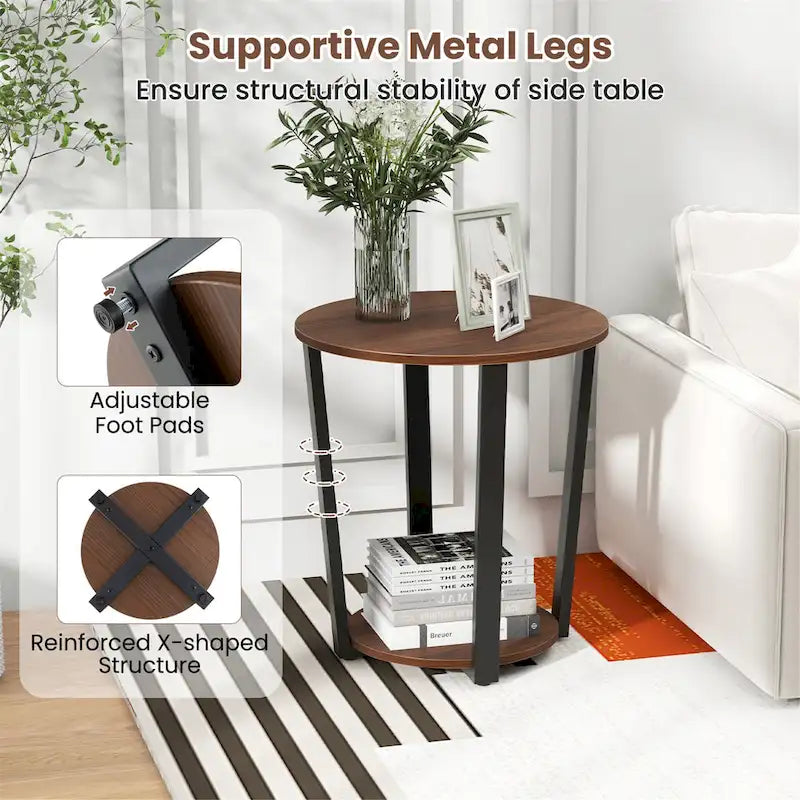 Gymax Industrial End Table Sofa Side Table Nightstand w/ Storage Shelf