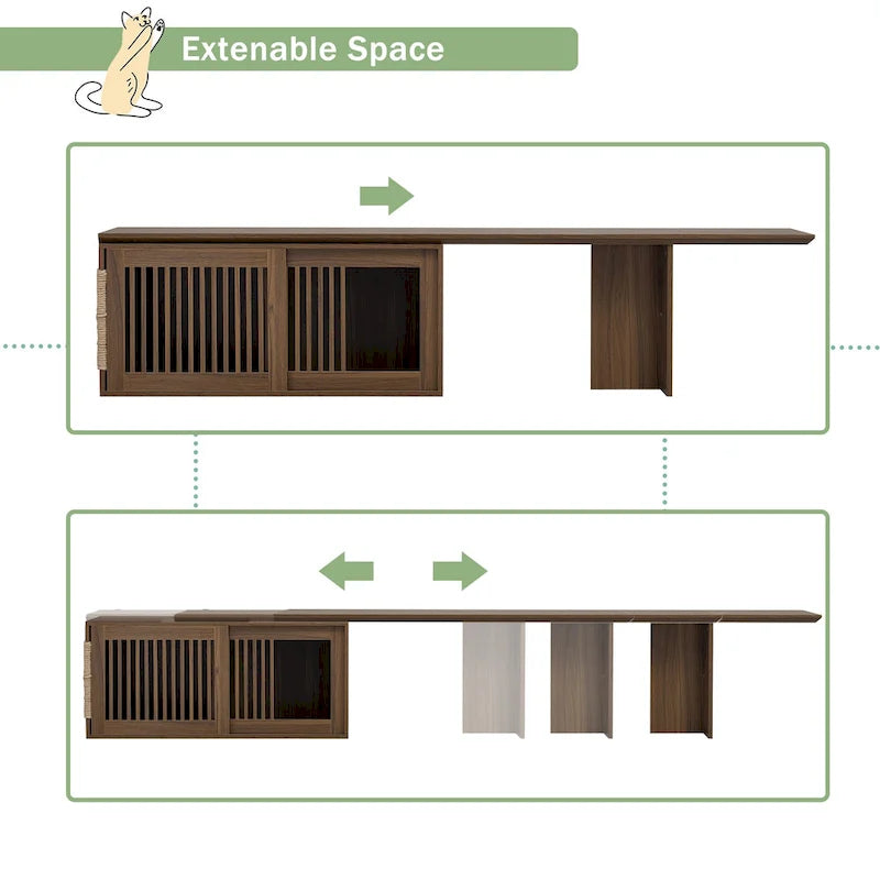 Extendable TV Stand with Cat Cushion,Modern TV Stand for TVs Up to 85, Entertainment Center with Sliding Door
